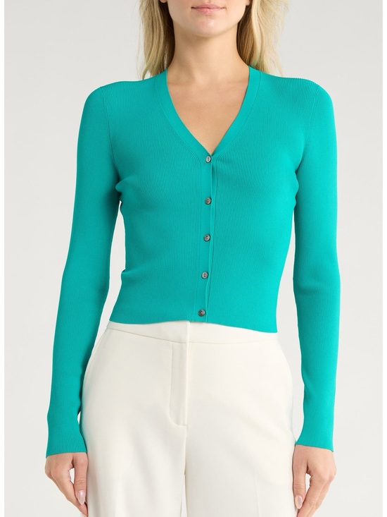 Theory Sweaters - Theory Wooster Cropped Cardigan Billiard Green Size Small